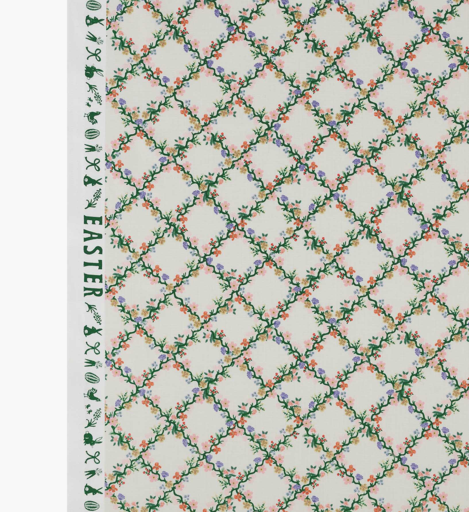 Floral Trellis Cotton Fabric - Cream - Image 4