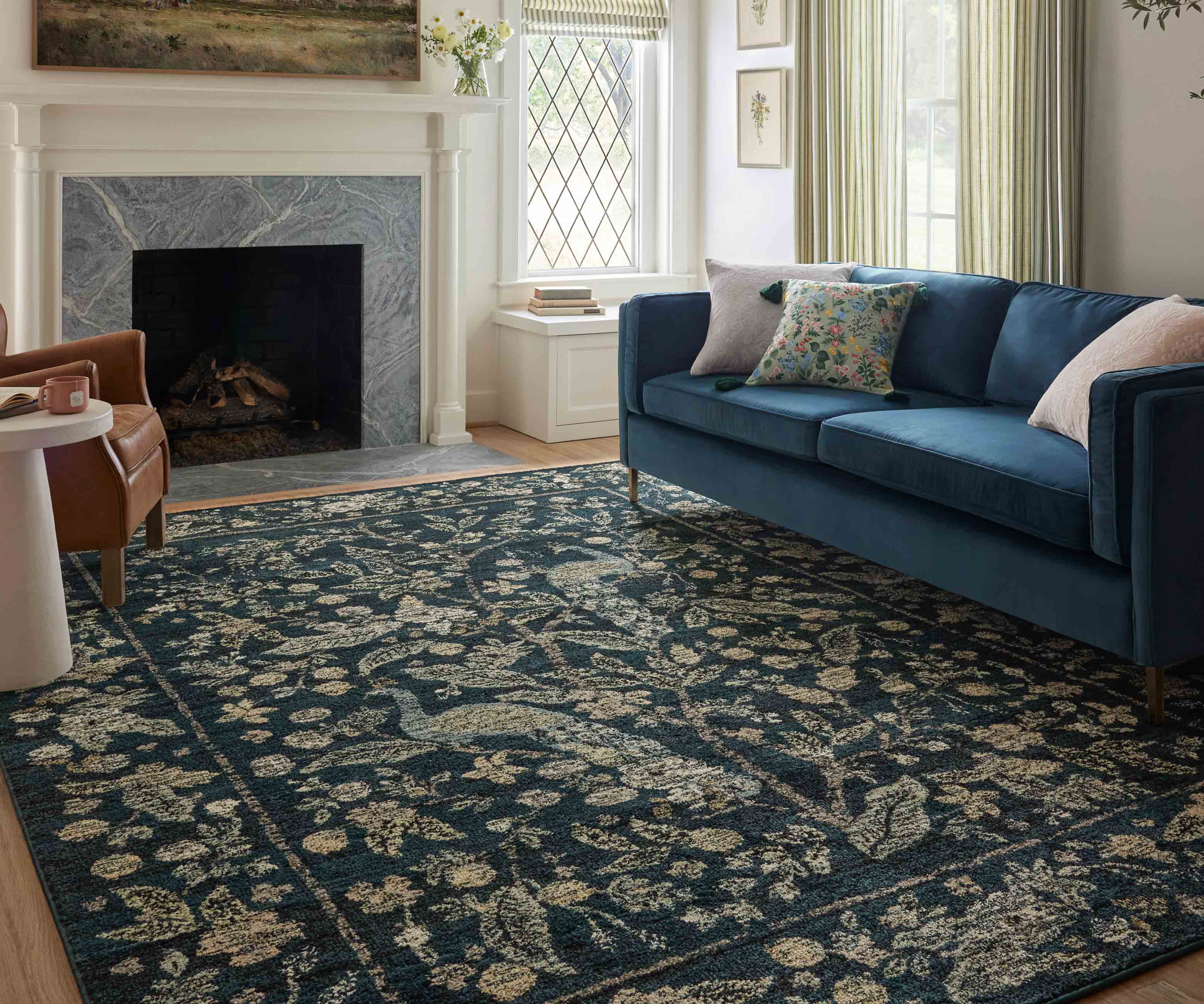 Laurel Peacock Garden Power Loomed Rug - Navy - Image 2