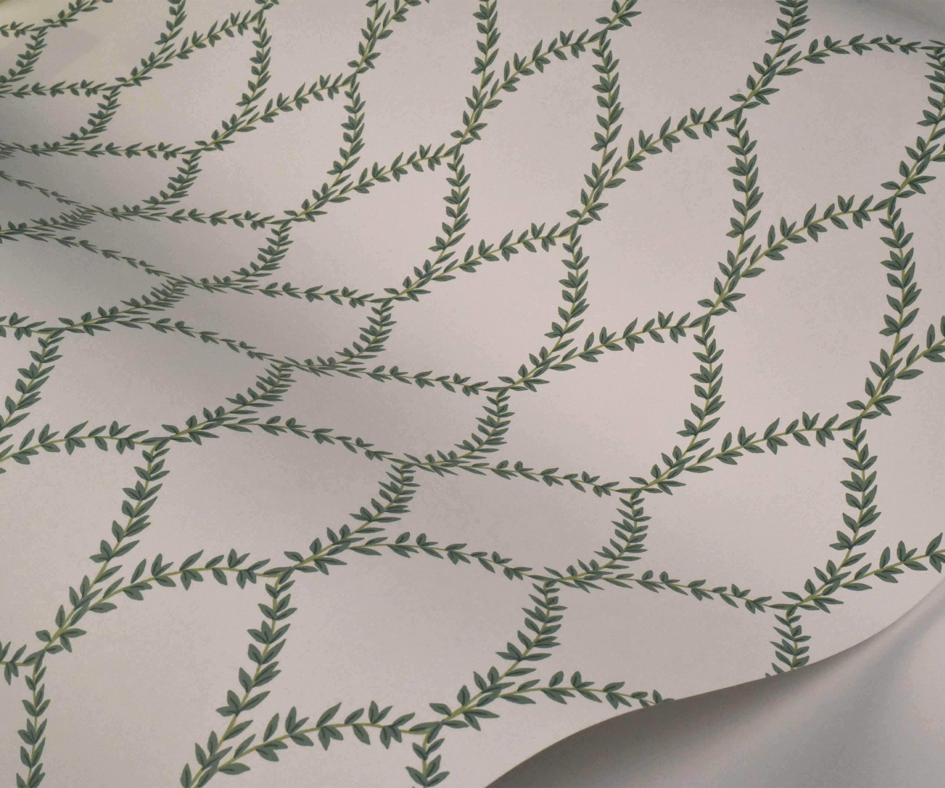 Laurel Wallpaper - Green & White - Image 3