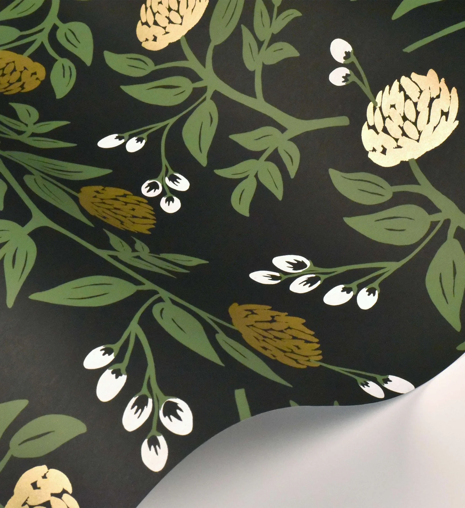 Peonies Wallpaper - Black & Metallic Gold - Image 3