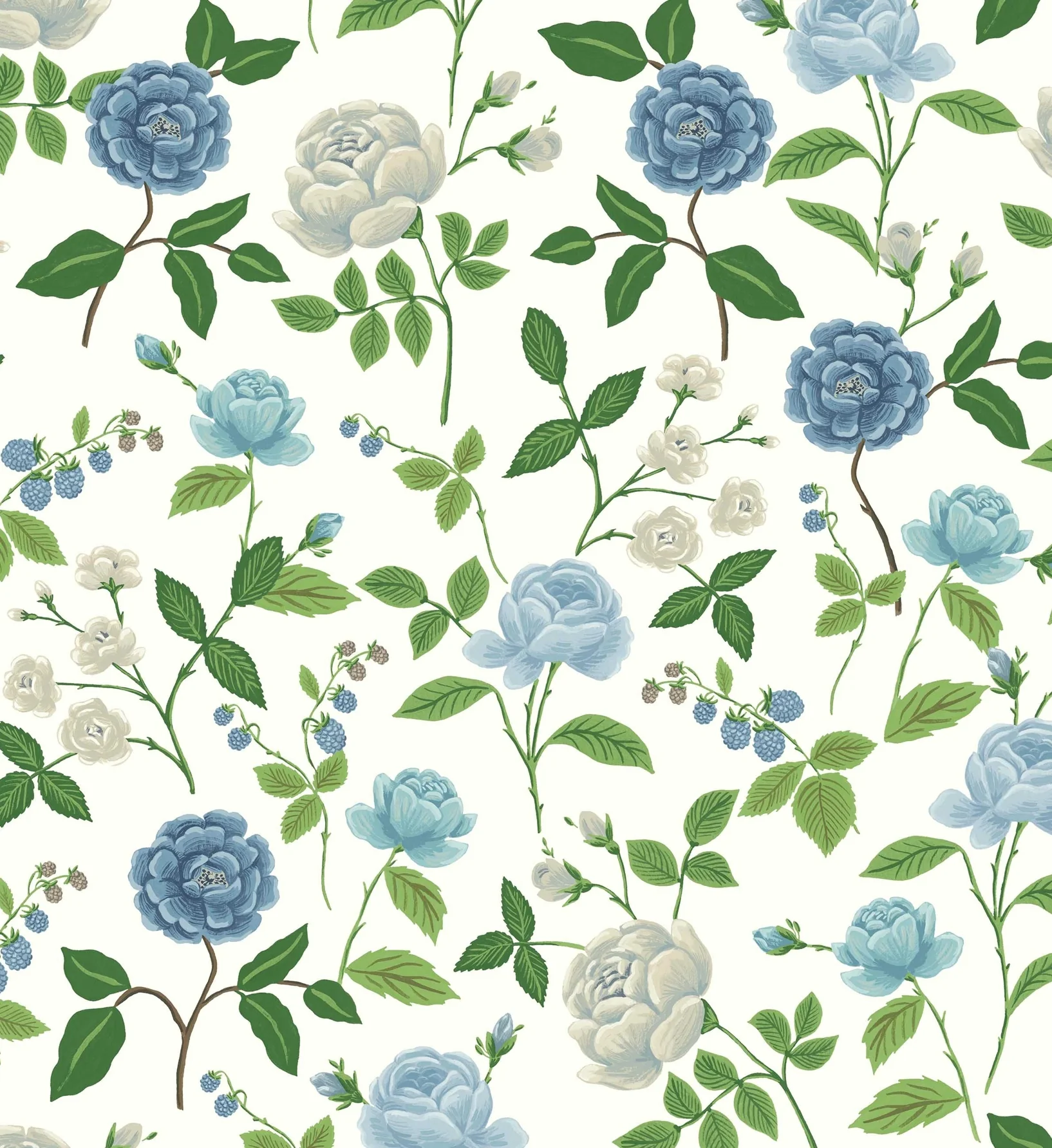 Roses Wallpaper - White & Blue - Image 2