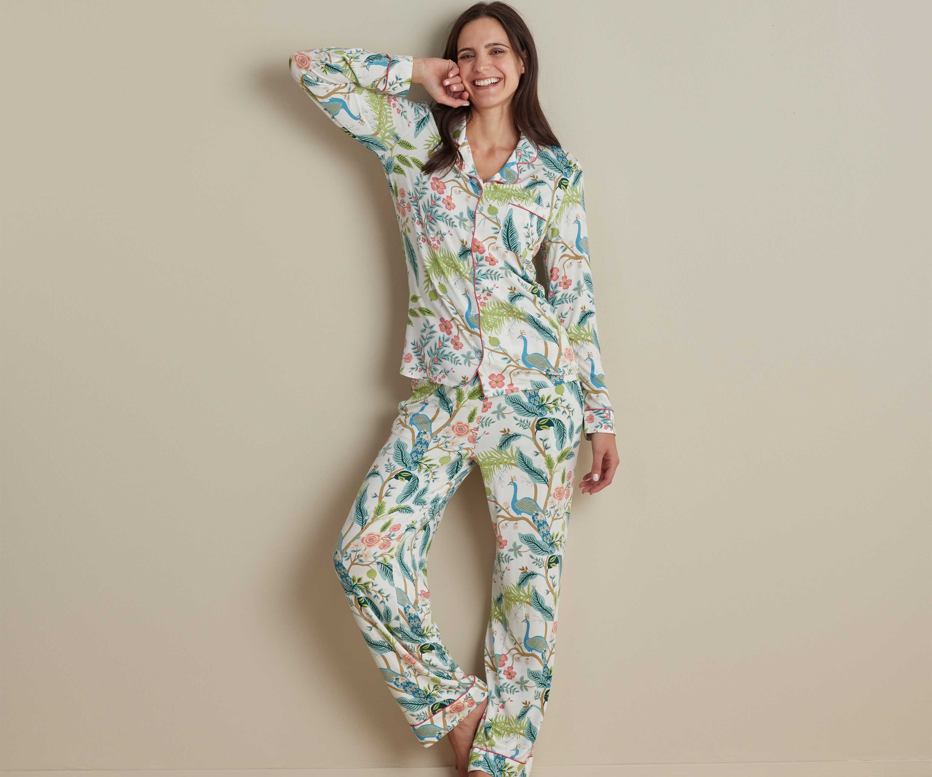 Tencel Modal Button Front Long Set - Peacock Ivory - Image 2