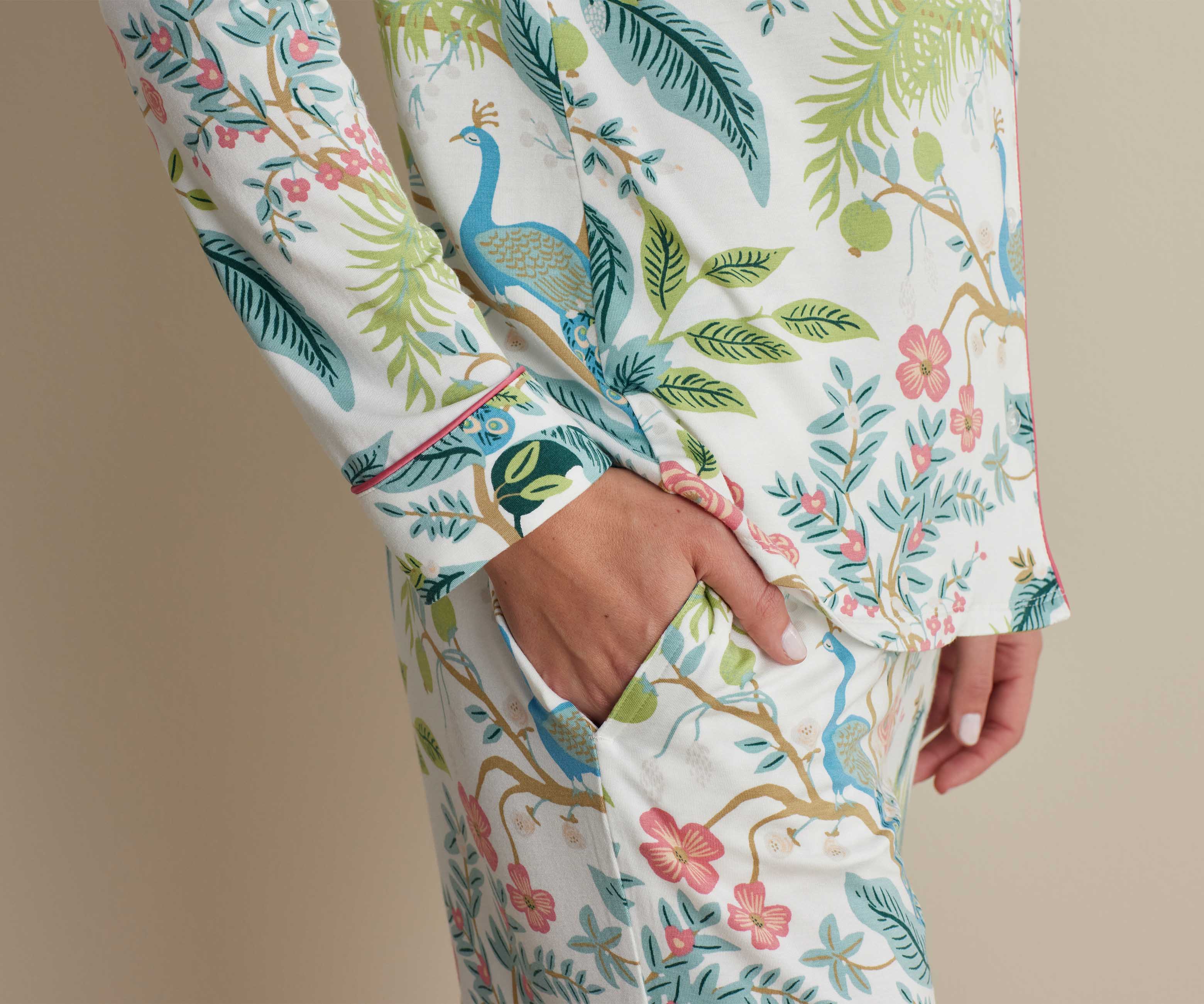 Tencel Modal Button Front Long Set - Peacock Ivory - Image 4