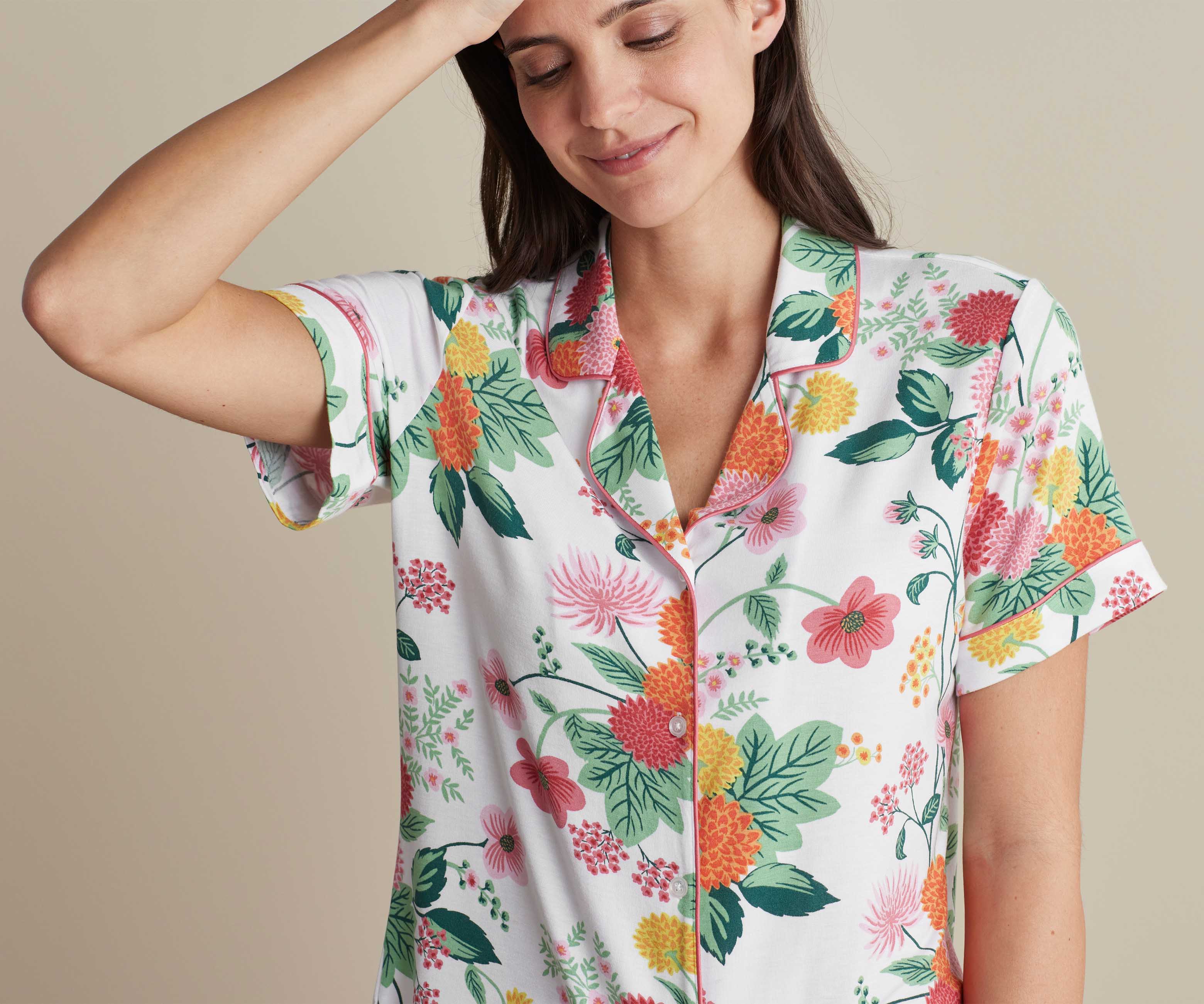 Tencel Modal Button Front Short Set - Dahlia - Image 3