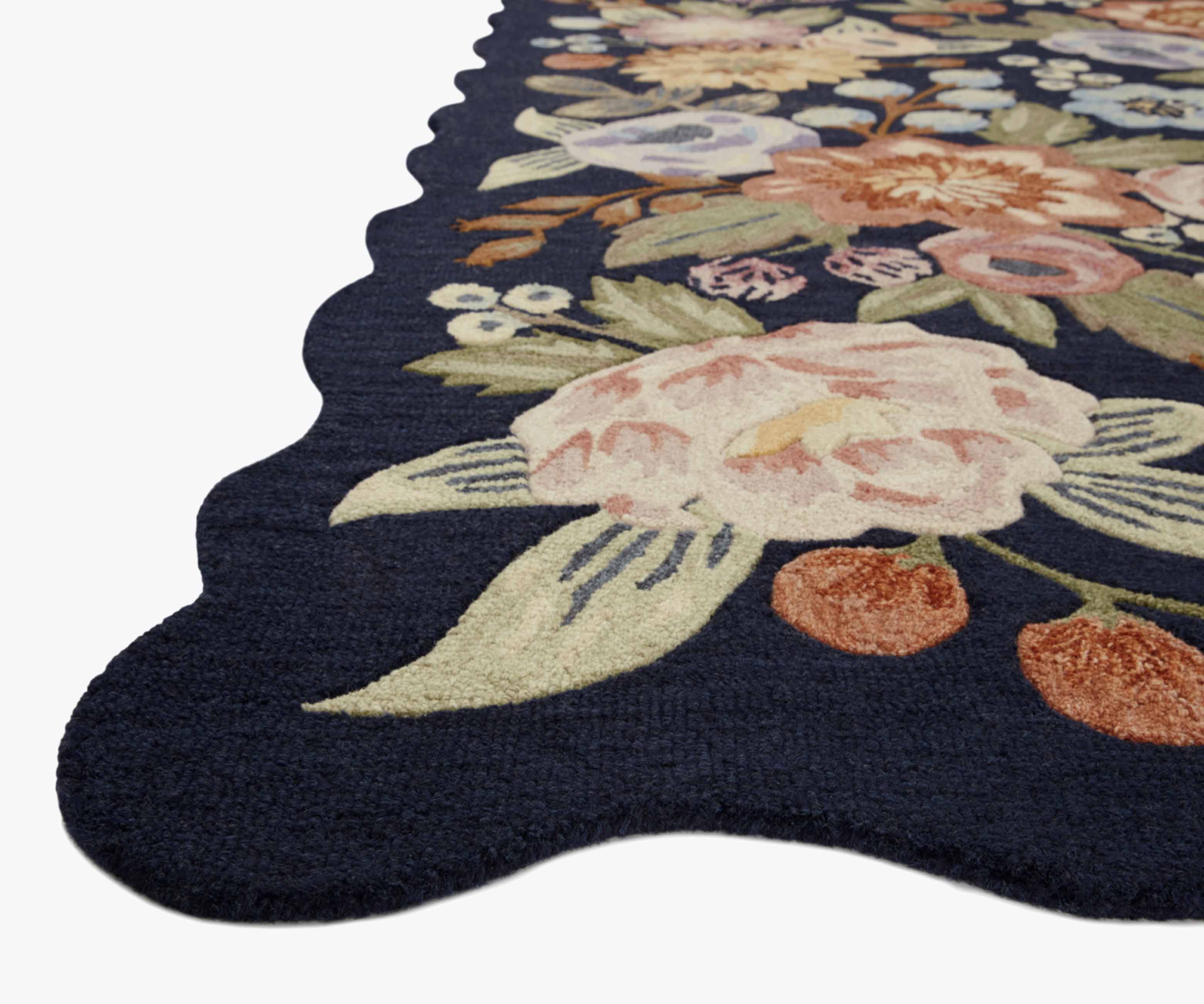 Vintage Blossoms Wool-Hooked Rug - Navy - Image 2
